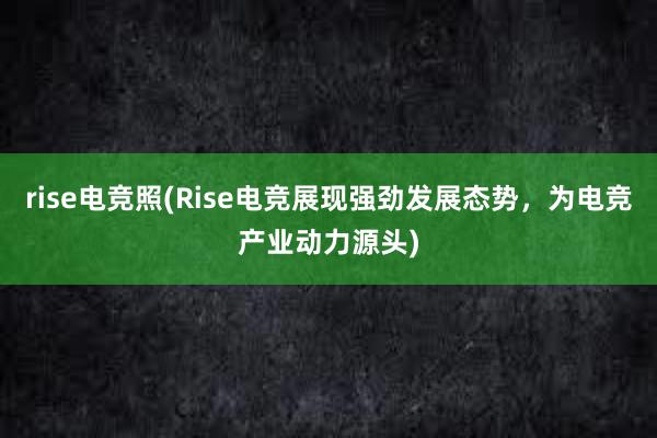 rise电竞照(Rise电竞展现强劲发展态势，为电竞产业动力源头)