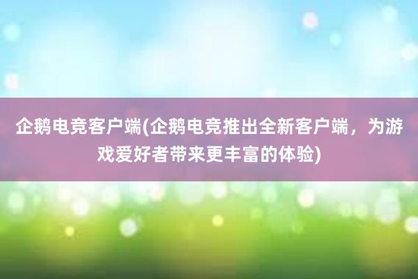 企鹅电竞客户端(企鹅电竞推出全新客户端，为游戏爱好者带来更丰富的体验)