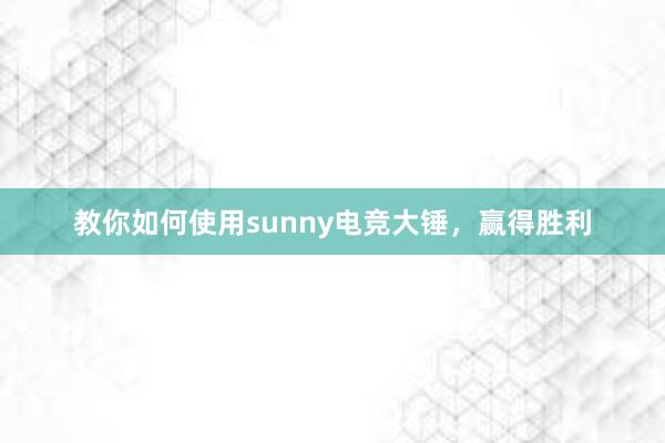 教你如何使用sunny电竞大锤，赢得胜利